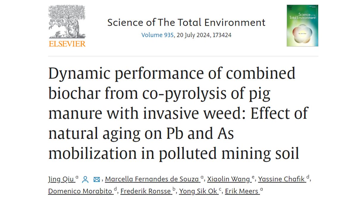 📢New paper out! Dynamic performance of combined #biochar from co-pyrolysis of pig #manure with invasive weed: Effect of natural aging on Pb and As mobilization in polluted mining #soil

sciencedirect.com/science/articl…

<a href="/Erik_Meers/">Erik Meers</a> <a href="/cellafsouza/">Marcella Souza</a> <a href="/ResearchUGent/">Ghent University Research</a> <a href="/FbwUGent/">Faculty of Bioscience Engineering UGent</a>