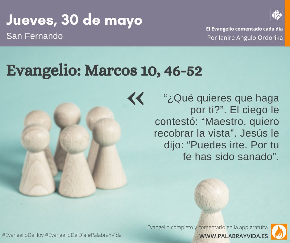 👁️ Aquello que los discípulos no acaban de captar del Maestro, Bartimeo lo percibe sin necesidad de ver. Pidamos que el Señor nos abra los ojos del corazón para descubrir lo que no es evidente. @IanireAngulo 

#EvangelioDelDía #EvangelioDeHoy #PalabrayVida