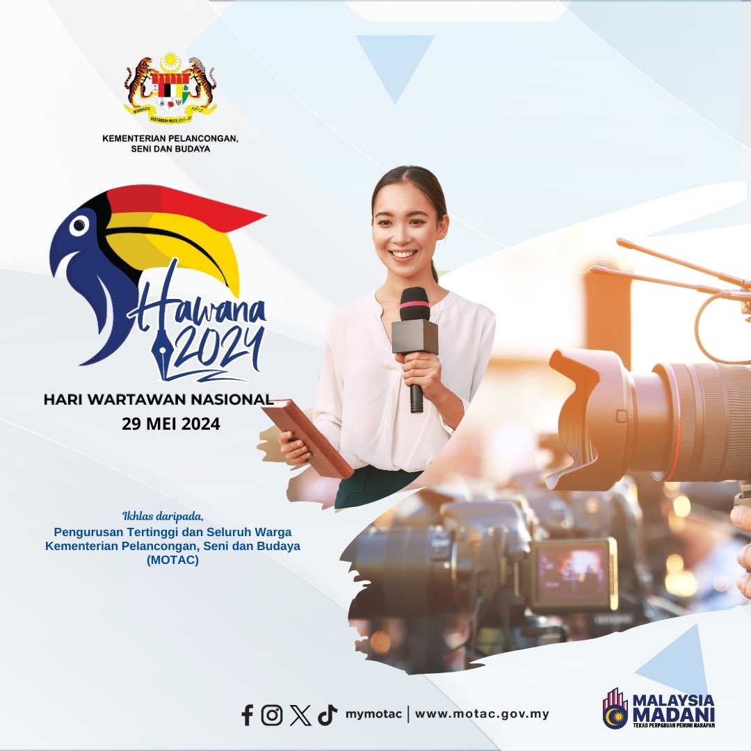 Selamat Menyambut Hari Wartawan Nasional 2024 kepada semua pengamal media!

Etika Teras Kewartawanan Mapan

#MyMOTAC
#MySeniBudaya
#MalaysiaTrulyAsia
#HaWaNa
#MalaysiaMADANI