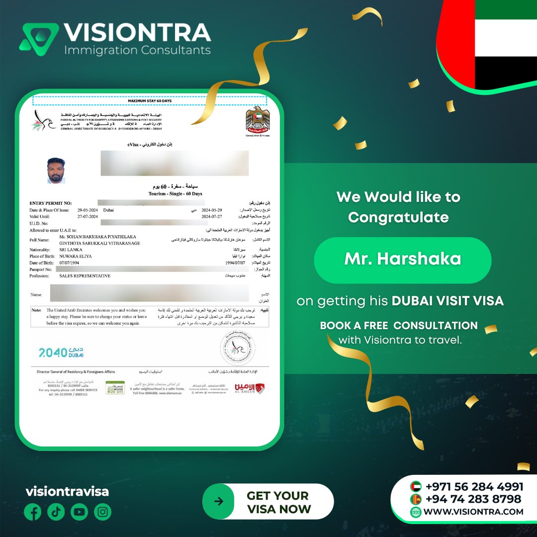 We Would like to Congratulate Mr. Harshaka on getting his DUBAI VISA VISA 🇦🇪

#VisiontraImmigration #GlobalOpportunities #dubaivisitvisa #bestrecruitmentagency #bestrecruitmentagencyinsrilanka #Visaagencyinsrilanka #Visiontra #bestvisaagencyinsrilanka