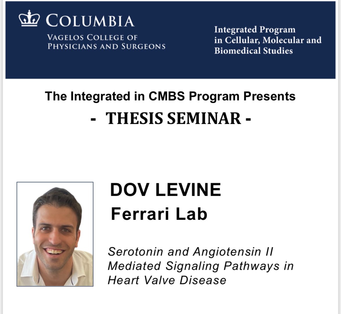 Join us tomorrow, May 30th, for the Thesis Seminar of Dov Levine from the Ferrari Lab. See Basic Sciences Weekly Calendar for location.