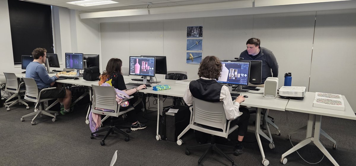 LCTCommunity's tweet photo. Students in Animation/Web Design and Game Design traveled to the College for Creative Studies to participate in workshops on making assets for video games in blender as well as Adobe Substance painter. They learned the  basics of animation fundamentals with Procreate. https://t.co/NLCLYtadrq