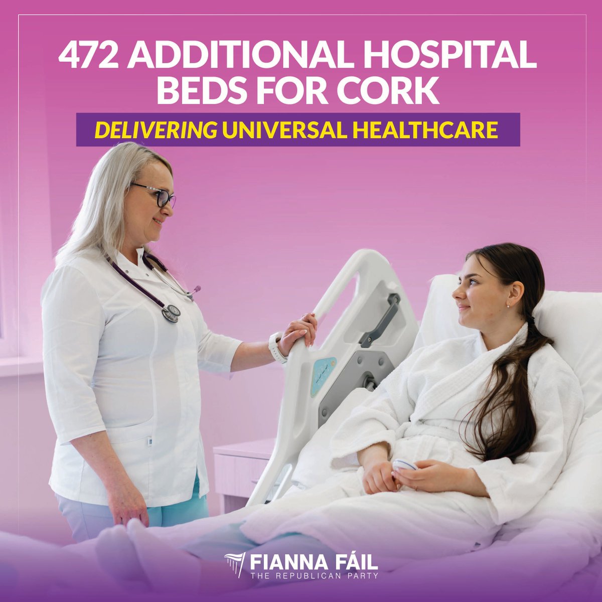 MichealMartinTD's tweet photo. Very welcome news as government announces 3352 new hospital beds across Ireland.

Under @DonnellyStephen’s expansion plan, we will deliver;

🛏️ 4367 acute beds (3352 + 1015 underway)
🛏️ 472 new beds for Cork
🛏️ On top of 1218 beds already delivered since 2020. https://t.co/P0aRlksL06