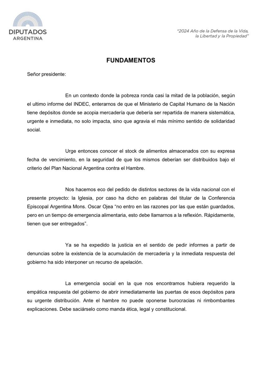 ManesF's tweet photo. Que el Gobierno informe por qué no distribuye los alimentos cuando hay emergencia por el hambre y la malnutrición.

Presentamos con diputados de distintos bloques un pedido de informes al Poder Ejecutivo para que detalle por qué no cumple sin dilaciones con el fallo judicial sobre la distribución de alimentos acumulados en los depósitos.

@MonicaFein
@NataliaDLSok
@FCarbajal2021
@aguirremanuelok
@Marcelacoli63
@DrDanielGollan
@PabloJulianoLP