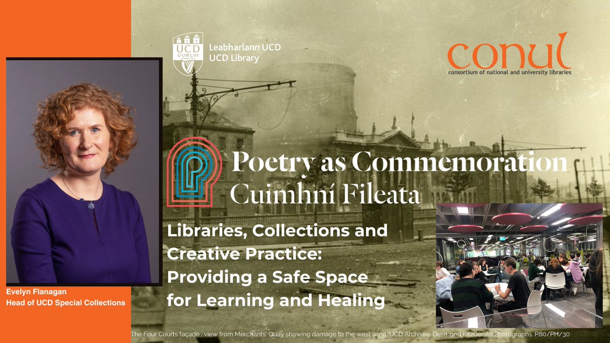 Up next @CONULconf: at 4pm Head of @ucdspeccoll Evelyn Flanagan is presenting on the UCD community engagement initiative @PoetryPac, a catalyst for sparking memory & helping to heal historical & generational trauma through the medium of poetry. poetryascommemoration.ie #conul2024