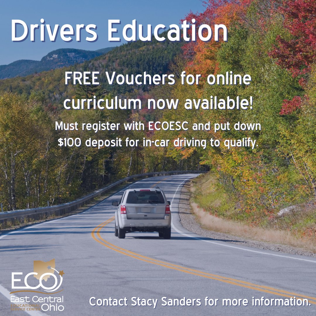 ECOESC (@ecoesc) on Twitter photo Did you know that your student can take Driver's Education classes online? They can even do it for FREE now through the ECOESC if they register for in-car driving with us! Contact Stacy Sanders at stacy.sanders@ecoesc.org for more information! Did you know that your student can take Driver's Education classes online? They can even do it for FREE now through the ECOESC if they register for in-car driving with us! Contact Stacy Sanders at stacy.sanders@ecoesc.org for more information!