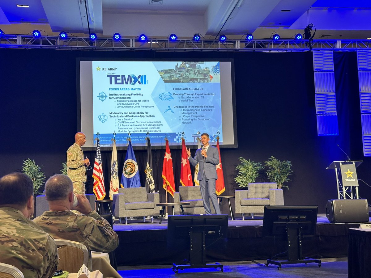 Good morning and welcome the Army’s #TEM12! MG Jeth Rey, N-CFT Director and Mr. Mark Kitz, PEO for C3T introduced the events’ agenda and asked industry to stay creative & flexible in developing critical new network designs. @ArmyASAALT @armyfutures @DEVCOM_C5ISR #ArmyNetwork