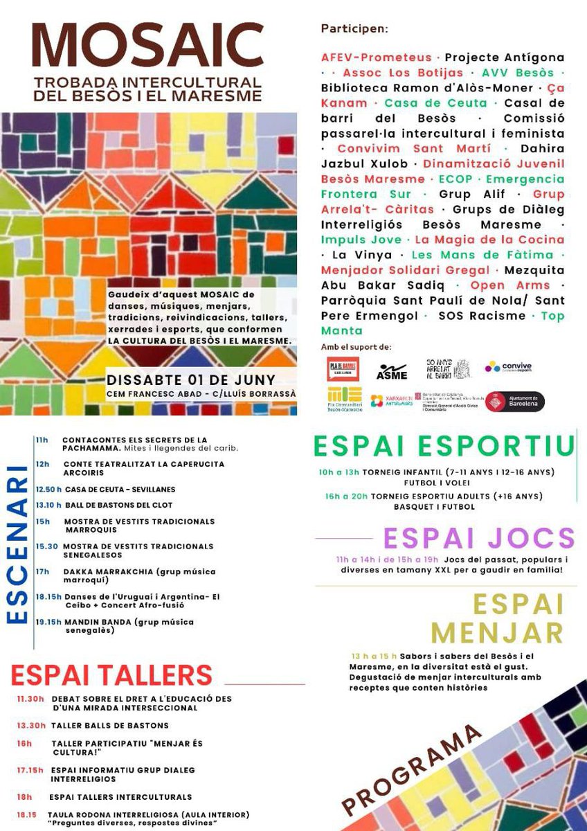 🔥Aquest dissabte dia 1 de juny, estarem aquí donant informació sobre el nostre Servei d'Atenció i Denúncia (SAiD), venent el nostre merchandising i gaudint amb totes vosaltres. 
🎉Hi haurà menjar, música, tallers i molt més. 
⏰10:00 - 20:00 h. 
📍CEM Francesc Abad.