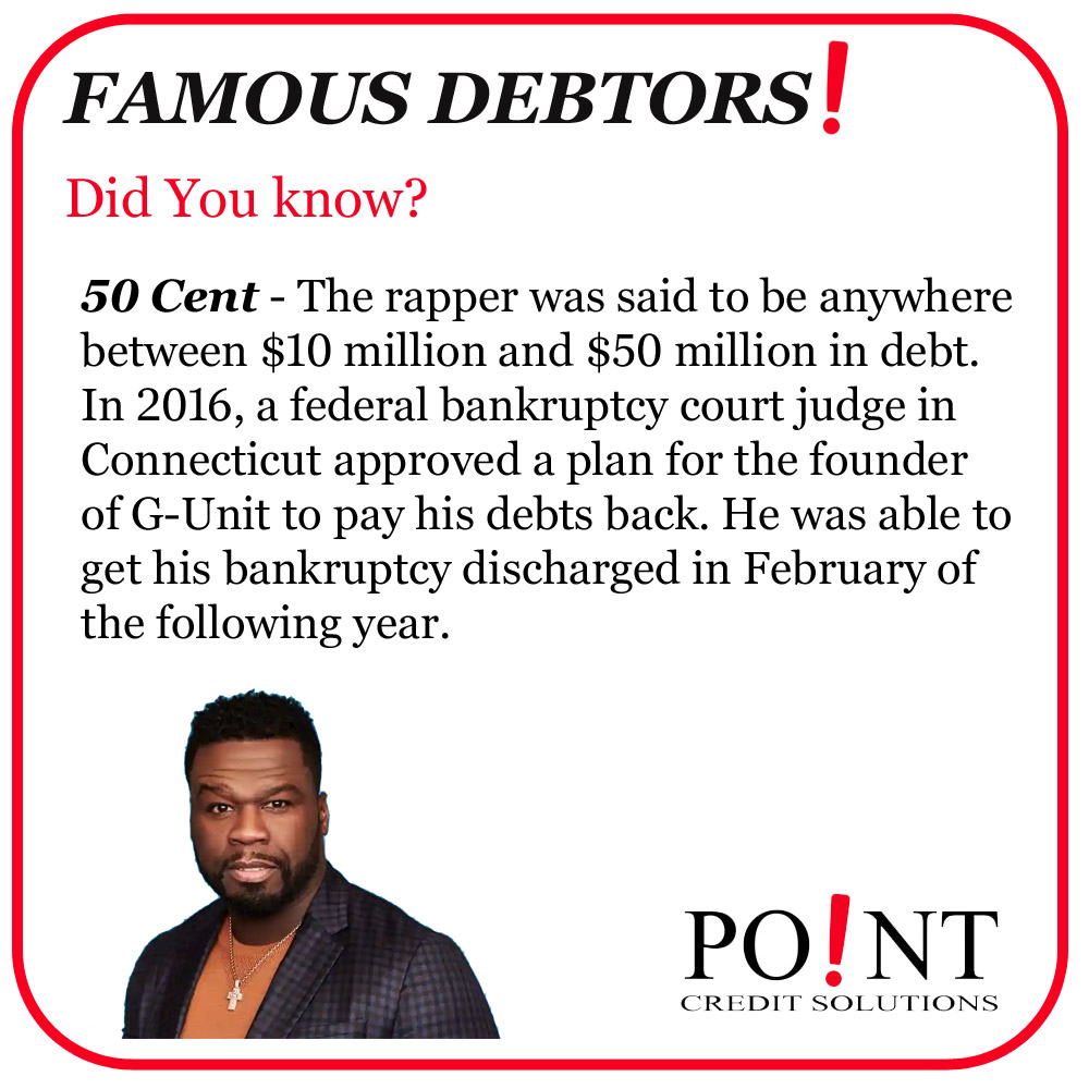 Did you know, 50 cent (the rapper) was between $10 million and $50 million in debt! Read more below.