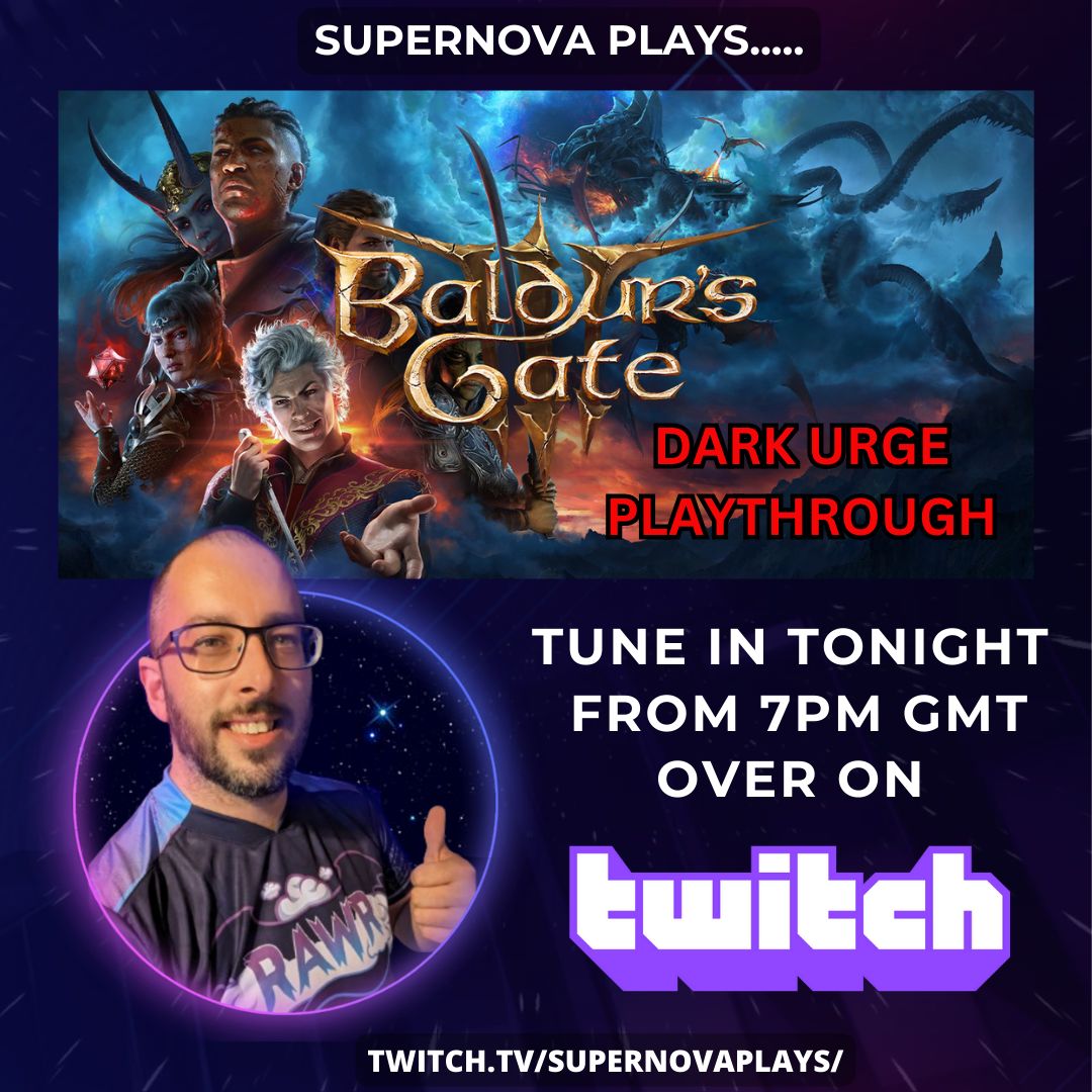 supernovaplays1's tweet photo. I'm back for my #BaldursGate3 Dark Urge playthrough tonight at 7pm - it's full of surprises & has turned me into a rage monster in battles. Join me to see what else is in store as I play through this awesome game. https://t.co/SejfF4JehY #varietystream #ps5 #geekstream #streamer https://t.co/NZqxd23hmA