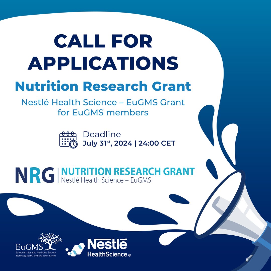 🎉 Exciting news! The Nutrition Research Grant by EuGMS & Nestlé Health Science is open for EuGMS members. Submit your proposal until 24:00 CET, July 31, 2024. 💡 More info: tinyurl.com/32tv8kna @nestlenhsc