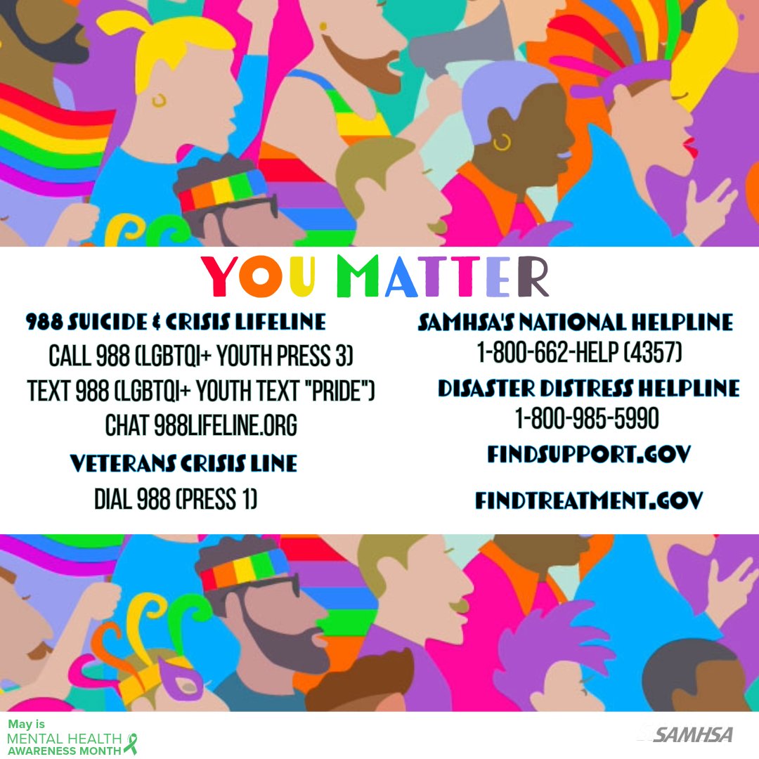 You matter.

But if you're struggling emotionally and need to talk, you’re not alone and help is available: samhsa.gov/find-help #MHAM2024 #MentalHealthMatters