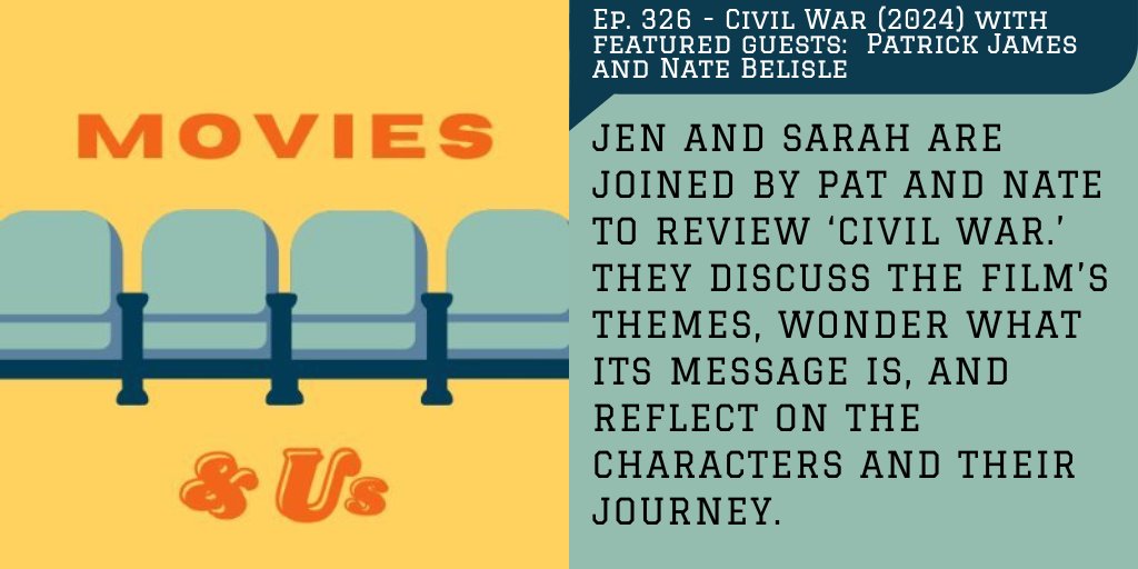 Movies & Us Podcast @moviesanduspod @pcast_ol @pds_ol @tpc_ol @ncore_ol Ep. 326 - Civil War (2024) with featured guests: Patrick James and Nate Belisle A weekly gathering place filled with conversations about movies, stories, and connection. link smpl.is/96b0c
