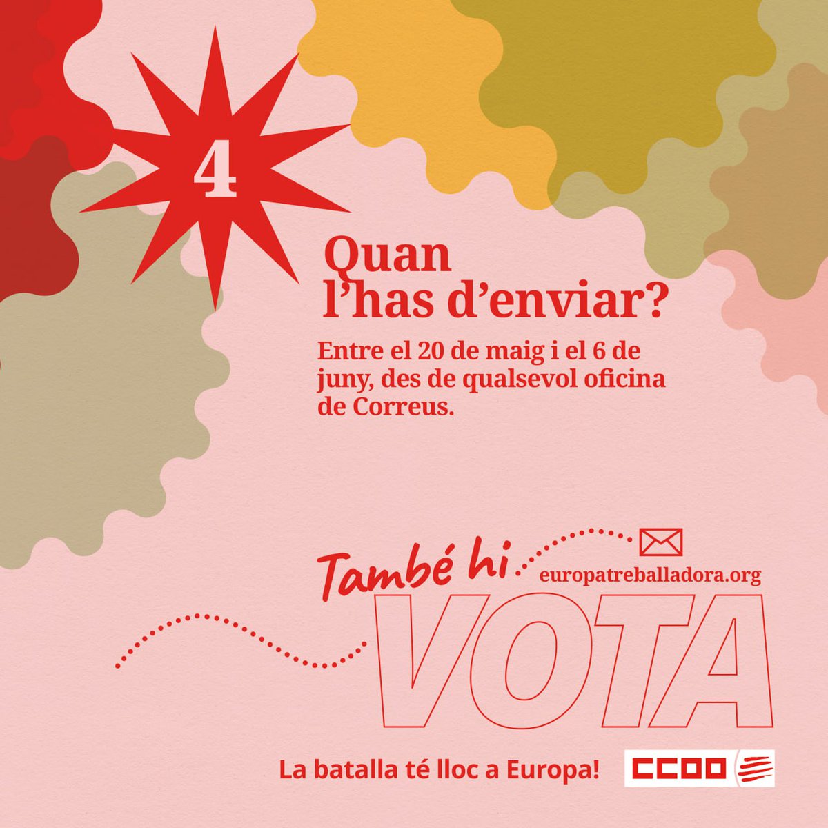 🗳️Demà és el darrer dia per sol·licitar el vot per correu per a les #eleccionseuropees, del #9J. T'expliquem com gestionar-ho per defensar les opcions més favorables a la gent treballadora. @ccoocatalunya 👇👇