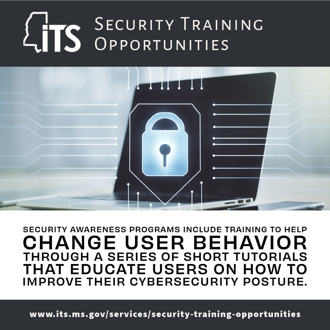 Cybersecurity education and training is an essential component in protecting the State’s IT assets. ITS has developed a collaborative solution for ensuring state agencies have easy access to computer-based security awareness training.
 its.ms.gov/services/secur…
#ITServices