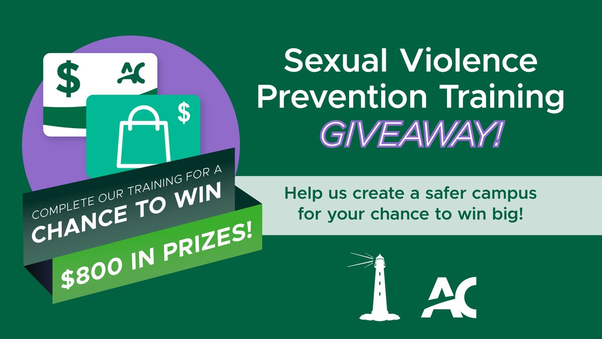 🚨GIVEAWAY ALERT! 🚨 Lighthouse is giving you the chance to win big AND make @AlgonquinColleg a safer campus! 🎊  

Until June 14, you could win weekly prizes by completing Sexual Violence Prevention Training on Brightspace! 💻  

Giveaway Details: algqn.co/L3hU50RInt3