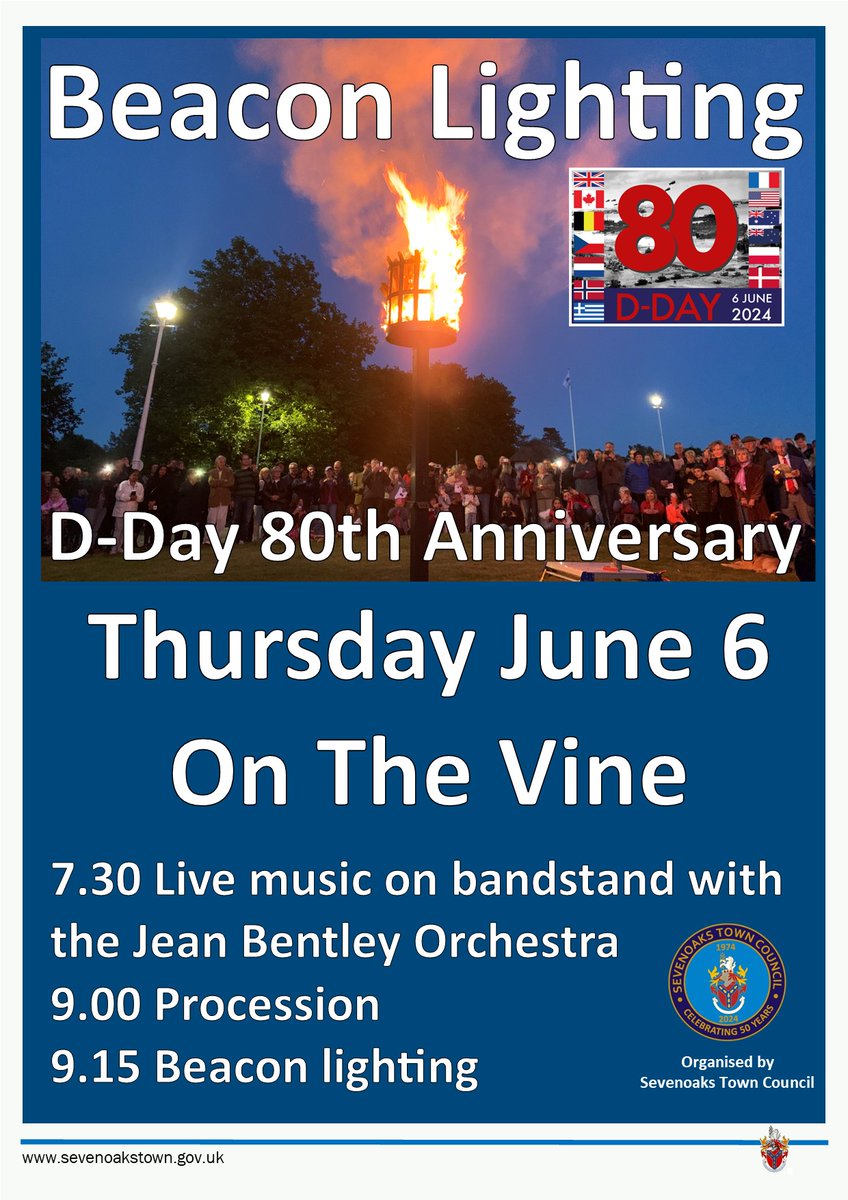 Join the nation to mark the 80th anniversary of D-Day. #Sevenoaks Town Council is organising a Beacon Lighting ceremony on the Vine at 9.15pm on June 6, with  40s live music on the vintage Bandstand in the Vine Gardens from 7.30pm.. #DDay80 #sevenoaksmums #sevenoakslife