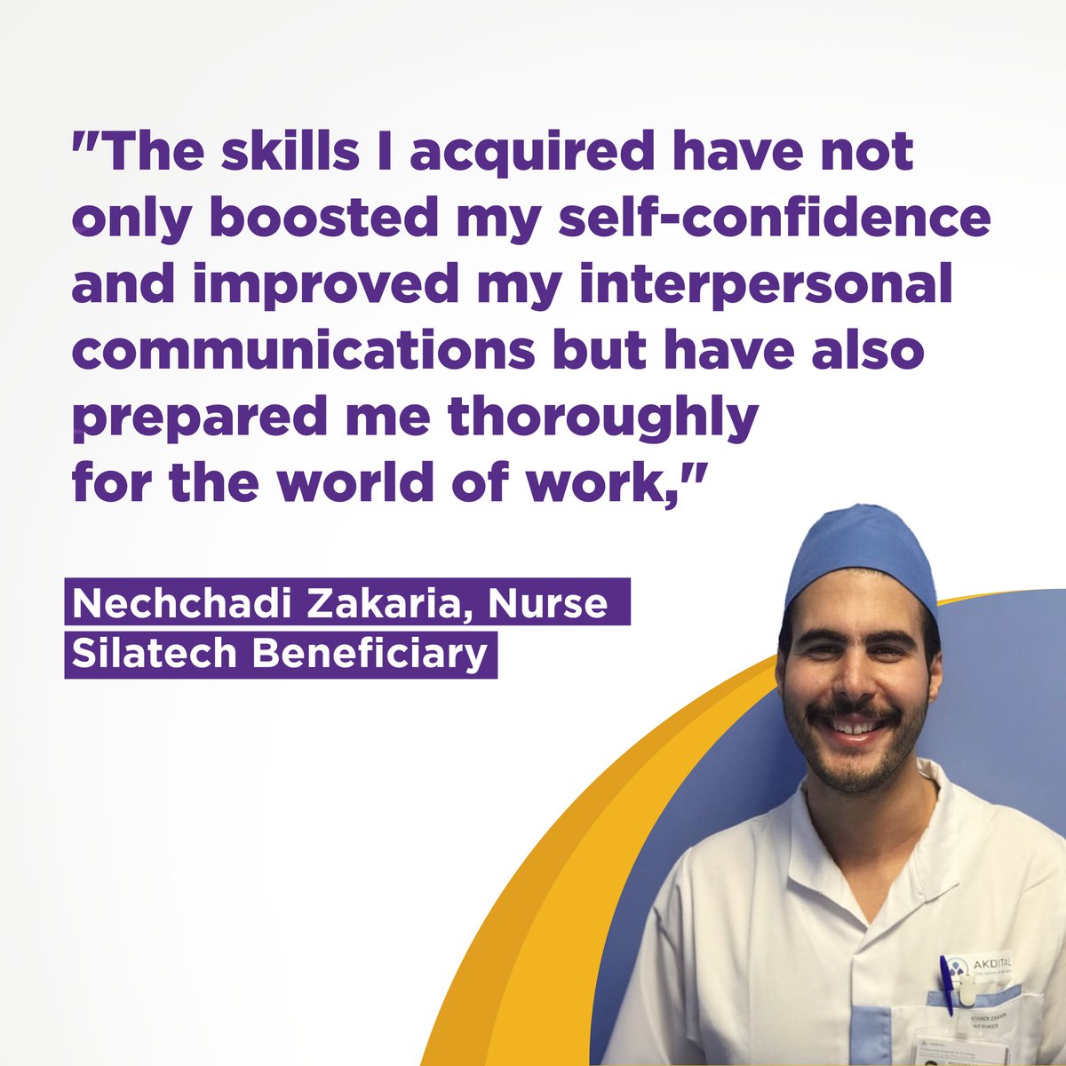 Zakaria Nechchadi's journey from aspiration to reality was made possible by @Silatech, @EFEMaroc & @gatesfoundation.

With newfound skills & confidence, he now thrives as a nurse at Akdital Hospital. 

This collaboration is transforming lives and tackling youth unemployment.