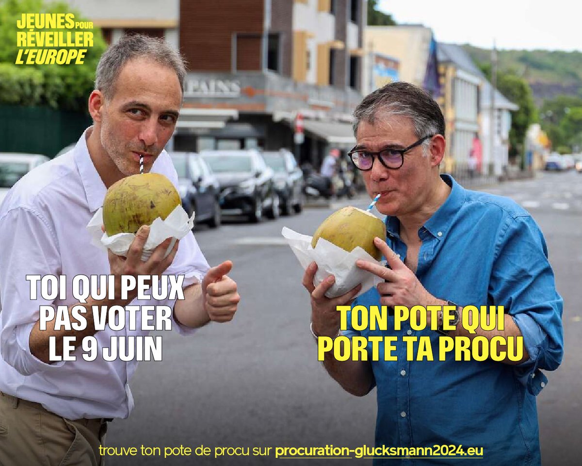 Et on oublie pas de faire une procuration si on ne peut pas se rendre à son bureau de vote le 9 juin 😉 Le lien pour trouver ton pote de procu : procuration-glucksmann2024.eu