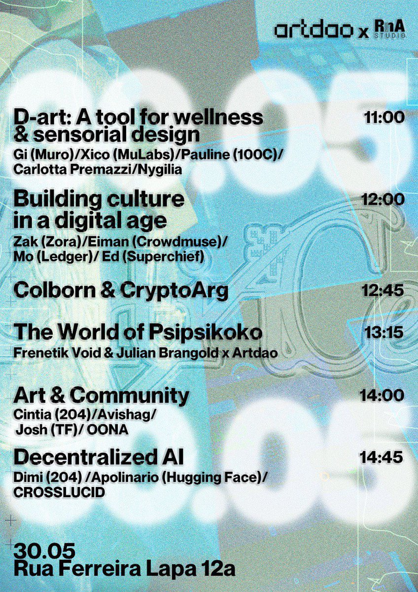 Tomorrow at RnA Studio a series of talks at the intersection of digital artistry, A.I & culture 11am - 3pm before @NFCsummit beach party 🏖️
