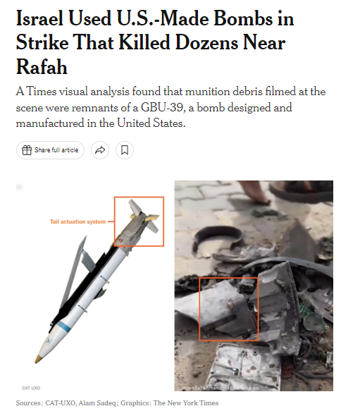 israeli bomb that killed dozens in rafah displacement camp: made in the usa