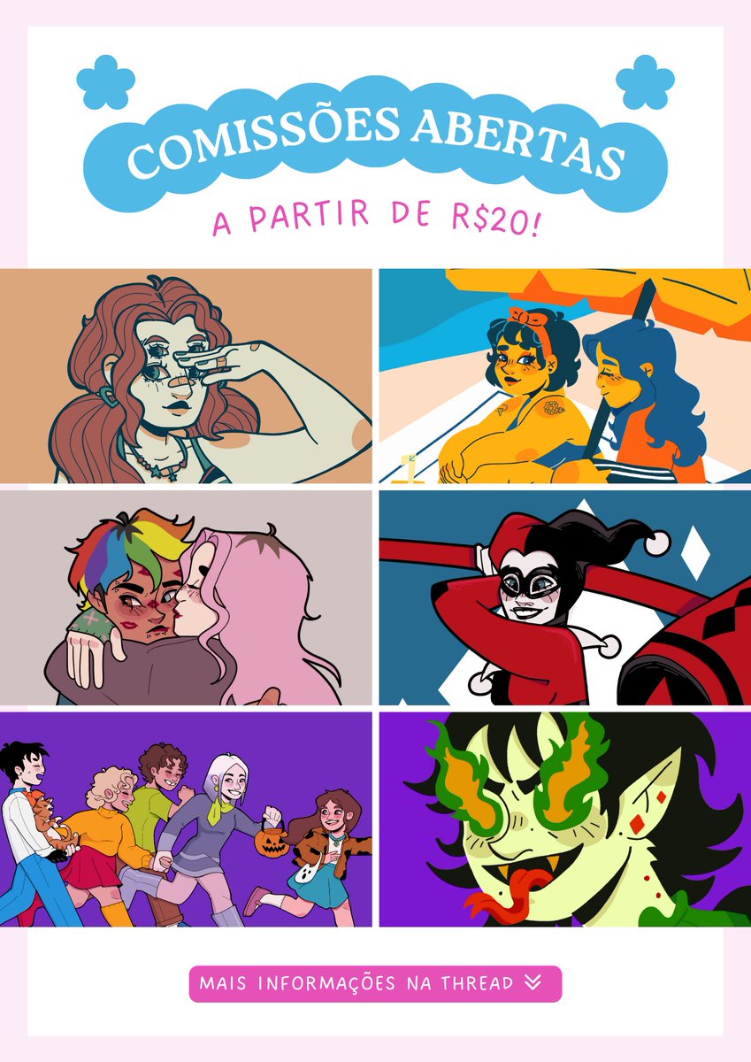 📢 COMISSÕES ABERTAS!!! 🎀
Ilustrações personalizadas a partir de R$20

Informações na thread👇

(💟+🔁 pra ajudar na primeira temporada de comissões de uma artista)