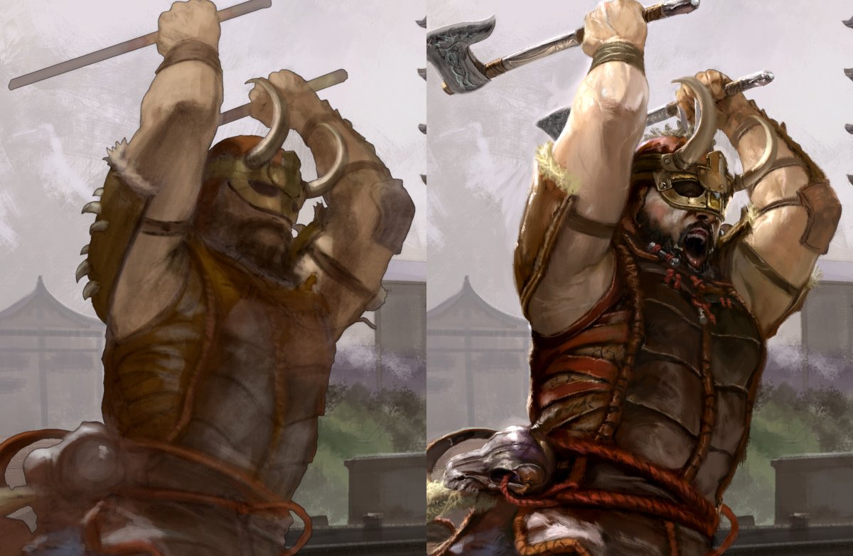 Berserker, preliminary underpaint vs Final Details for a #forhonor Commission