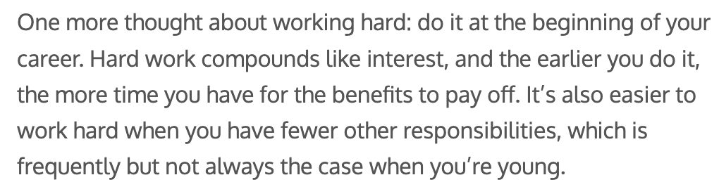 zfellows's tweet image. Sam Altman on why you should work hard at the beginning of your career: