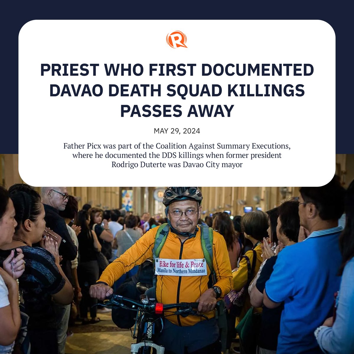 Fr. Amado “Picx” Picardal, the priest who first documented the Davao Death Squad killings, has passed away at 69 years old. trib.al/5U9tOcK
