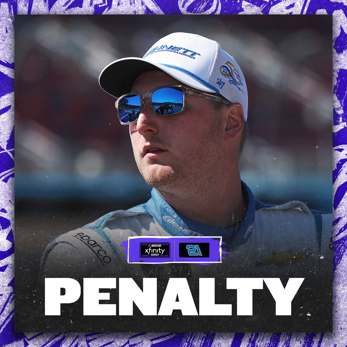 NEWS: Austin Hill has been fined $25,000 and assessed with the loss of 25 driver points for violating the NASCAR Member Code of Conduct at Charlotte Motor Speedway.