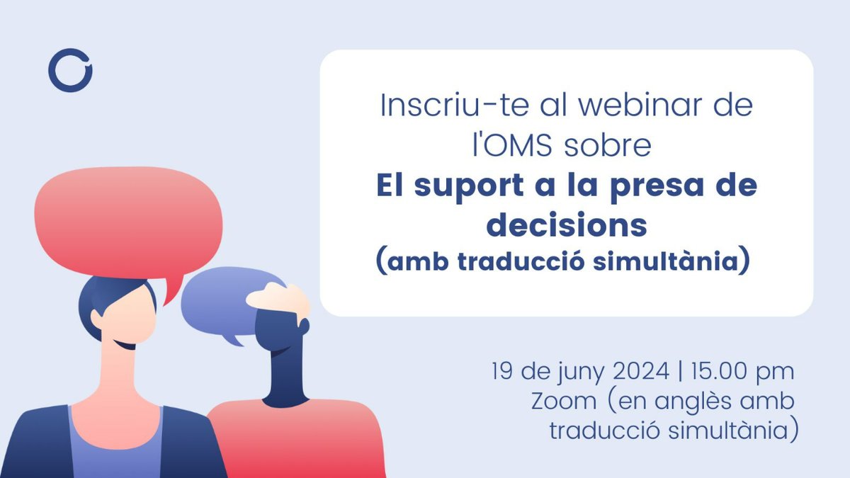 📢 Inscriu-te al webinar de l'OMS sobre 'El suport a la presa de decisions' (amb traducció simultània) 

✍️ sjdhospitalbarcelona.zoom.us/meeting/regist…

🗓️ 19/06
🕒 15.00 pm
💻 Online (Zoom, amb traducció simultània anglès / castellà)

#drets #SalutMental #QualityRights