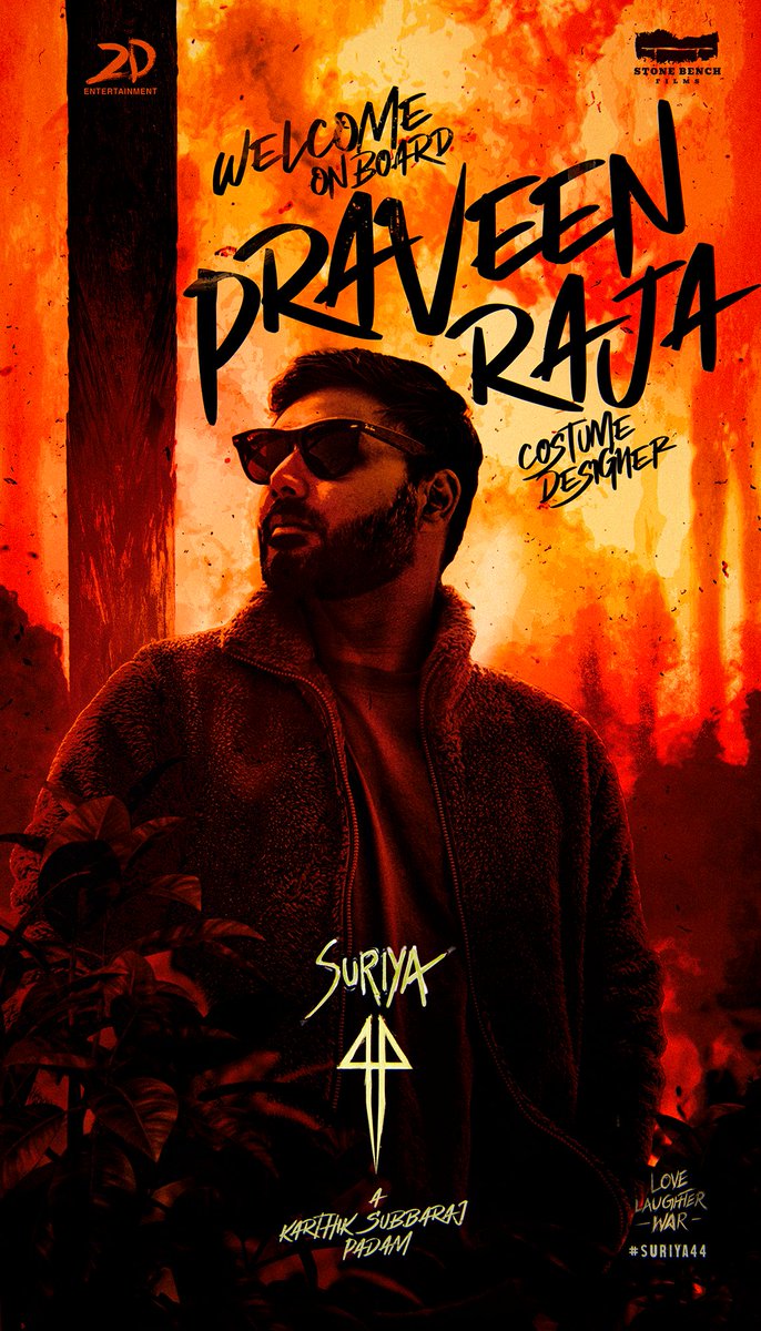 The few that are styler than him are the ones he's styled! Delighted to have the fashionista @PraveenRaja_Off with us for #Suriya44🔥 Welcome onboard #PraveenRaja 😎 #LoveLaughterWar ❤️‍🔥 #AKarthikSubbarajPadam 📽️ @Suriya_Offl @karthiksubbaraj @Music_Santhosh @rajsekarpandian
