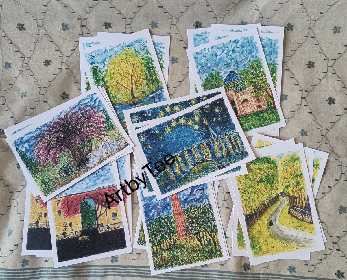 The #VanGogh collection. Handpainted reproductions of original paintings of Vincent's. Some inspired art and #ArtPrints of original Delhi watercolors painted in his style. DM for prices and other details.Please share.#ArtbyTee #artforsale #indianartist #giftart #ArtistsOfTwitter
