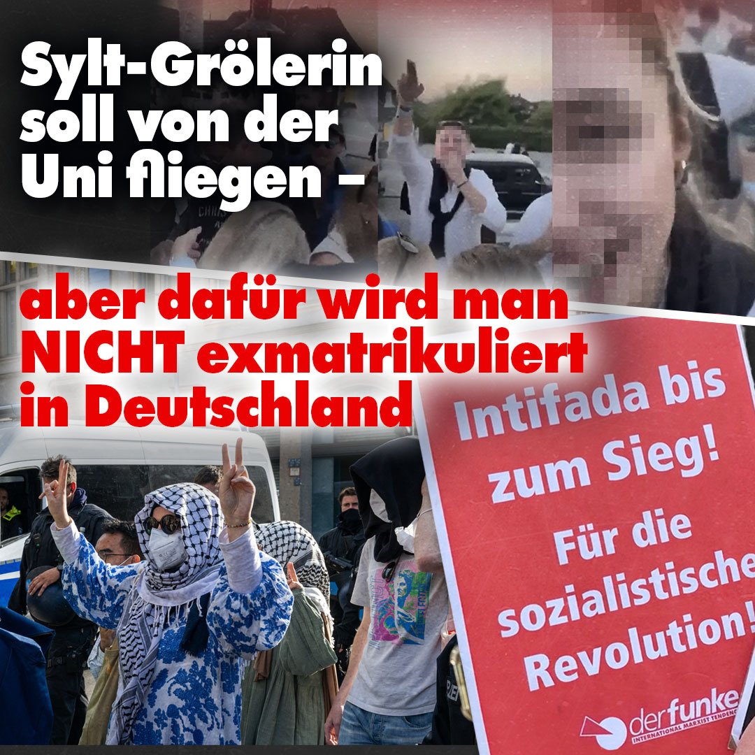 Weil sie auf Sylt ausländerfeindliche Parolen mitgegrölt hat, will ihre Hochschule sie exmatrikulieren lassen. Während die junge Frau für ihr Vergehen sanktioniert wird, bleiben Straftaten und antisemitische Äußerungen an Universitäten ohne Folgen. nius.de/politik/sylt-g…