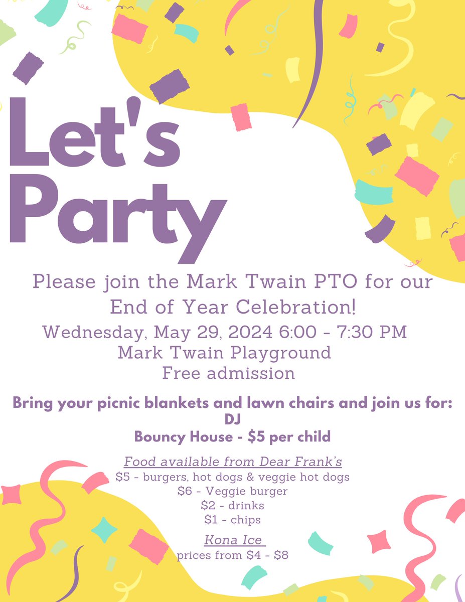 Tonight's the night! Looking forward to seeing all of our Cougar families at our PTO End of Year Celebration. Join us at 6 p.m. on the playground. tinyurl.com/2s38mf2h