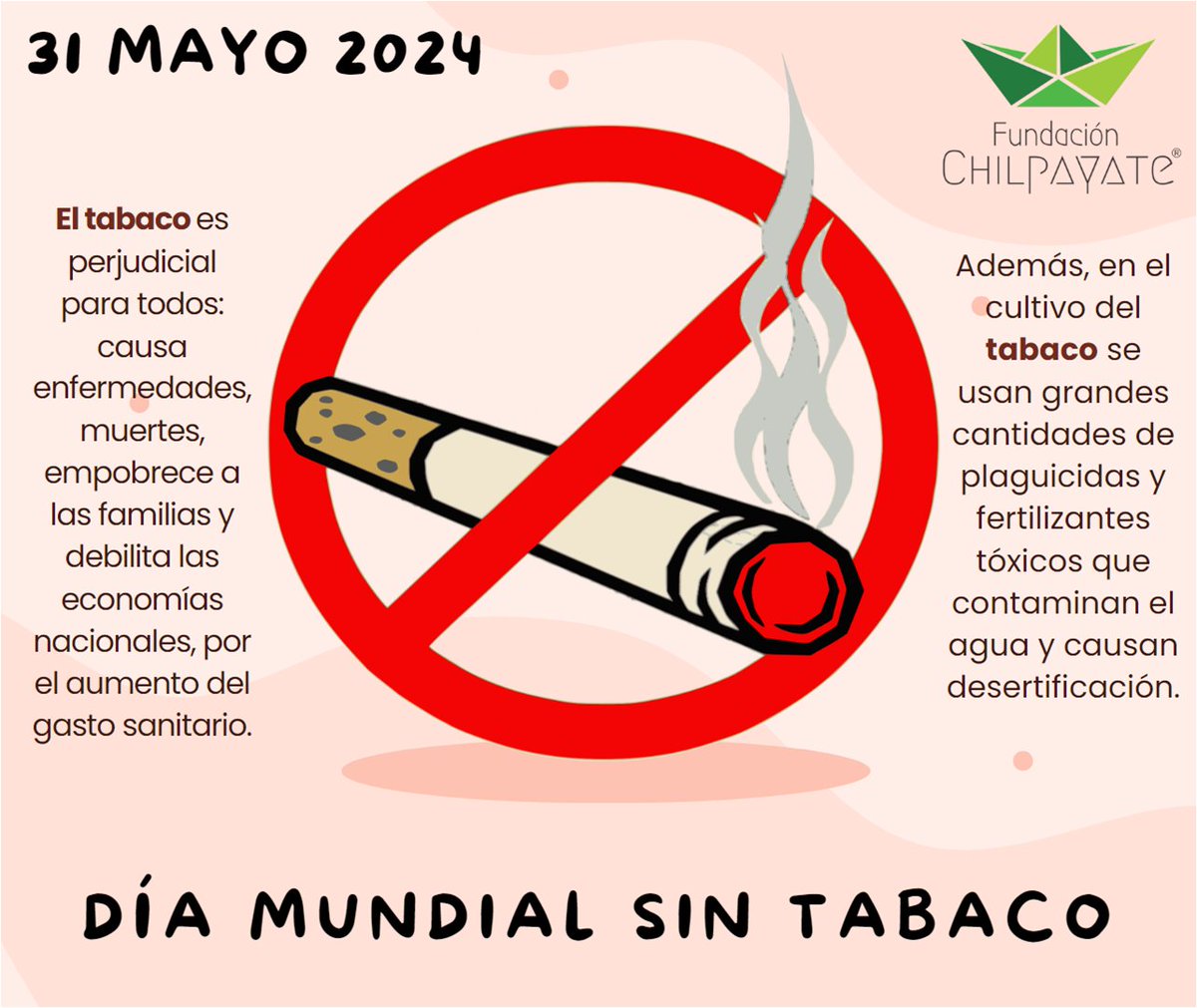 #Chilpayates💚 Fumar es la principal causa de cáncer de pulmón🫁, pero también de que aparezcan tumores en laringe, faringe, boca👄, esófago, vejiga, riñón y páncreas. Cuida tu salud🙌🏻, NO FUMES🚭.
#díamundialsintabaco🚭