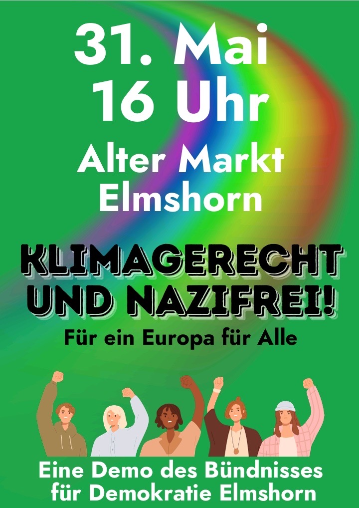 #SaveTheDate #Elmshorn am 31.05.24 um 16:00 Uhr

Demo „Klimagerecht und Nazifrei“, ein Europa für Alle

Markt Flamweg 1 · 25335 Elmshorn