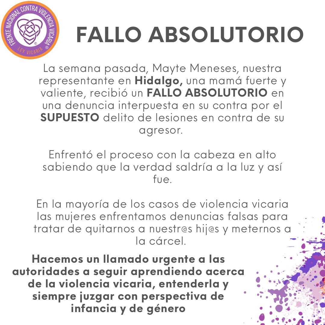 Las denuncias falsas en la violencia vicaria son parte de las estrategias legales que usan los agresores y sus abogad@s para seguir violentándonos

¡FELICIDADES Mayte!

#nomásviolenciavicaria
#conlasinfanciasno
#leyvicaria
#FNCVV