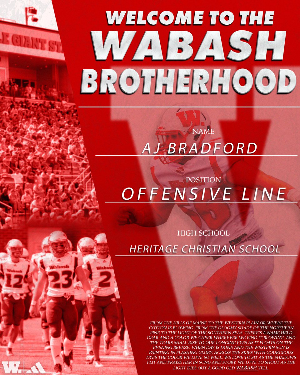 Wabash College Football (@wabashfb) on Twitter photo Throughout the course of the next few days <a href="/WabashFB/">Wabash College Football</a> will be announcing our incoming freshmen to Wabash Football.
Welcome to the brotherhood! #WAF! Throughout the course of the next few days <a href="/WabashFB/">Wabash College Football</a> will be announcing our incoming freshmen to Wabash Football.
Welcome to the brotherhood! #WAF!