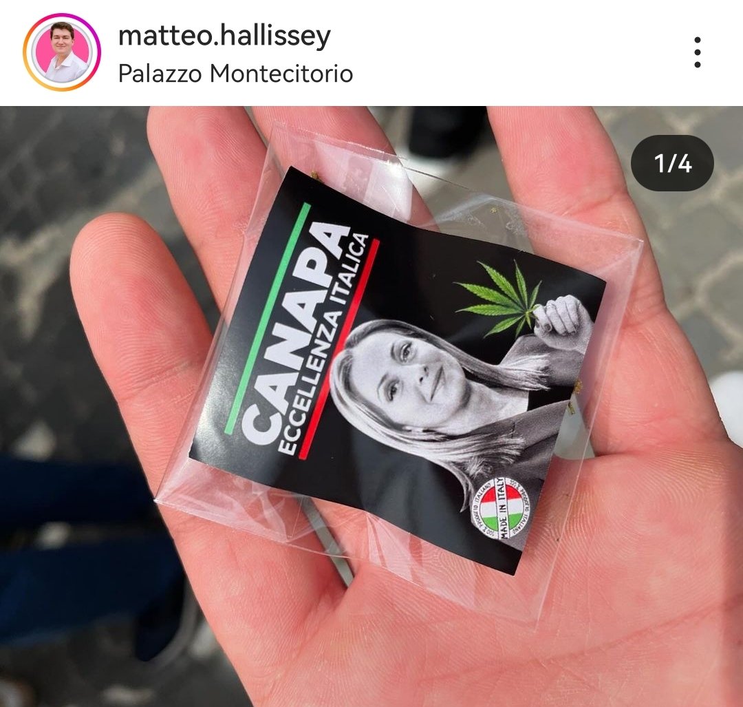 CrazyItalianPol's tweet photo. Radical Party, PiùEuropa and Meglio Legale militants distribute cannabis sachets with the face of PM Giorgia Meloni. 'Hemp, an Italian excellence'.

May 29, 2024 https://t.co/s8uC1D24WE