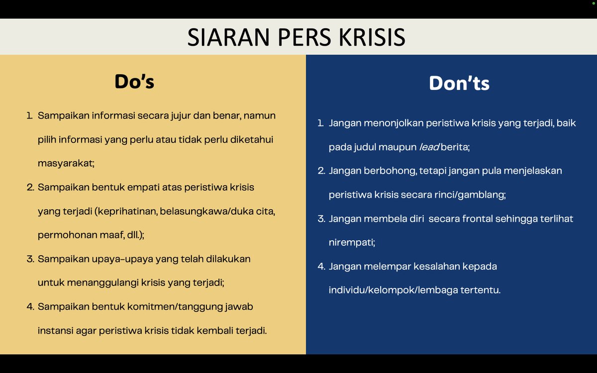 Day 29 #MayLearnings

'Jelaskan feedback yang mengubah perspektif atau pendekatanmu dalam karier'

Selama berkarier di humas, revisi atas siaran pers paling banyak adalah pada saat kondisi krisis. 

Kondisi krisis ini bisa terjadi entah karena pernyataan yang berbeda antara