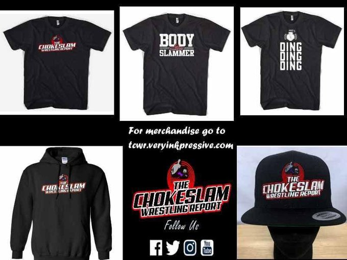 This collage showcases a range of stylish shirts and a cozy hoodie. Made with high-quality materials, they are perfect for any wrestling enthusiast. Don't miss out on  these amazing products! Click the link: tcwr.veryinkpressive.com home of The Chokeslam Wrestling Report.