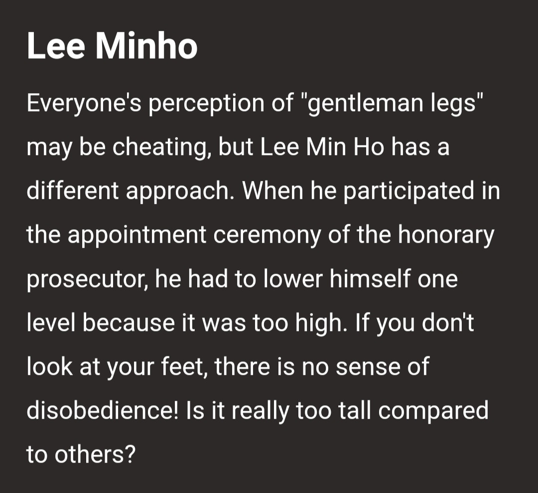 The unique etiquette of long-legged oppa! #LeeMinHo & other male idols' funny 'gentleman legs' scenes!
When #LeeMinHo participated in the appointment ceremony of the honorary prosecutor, he had to lower himself one level because he was too high🖤
🔗she.com/entertainment/…