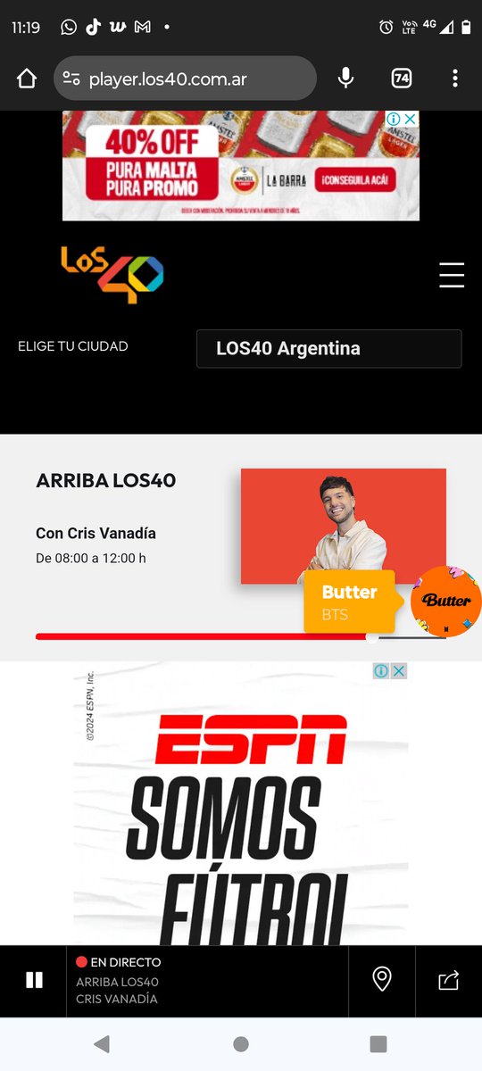 Qué alegría tenerte por la mañana @crisvanadia! Escuchando como siempre @Los40ar y contenta qué suene #Butter de @BTS_twt!! Vamoo qué ya es mitad de semana 🥳💪🏻