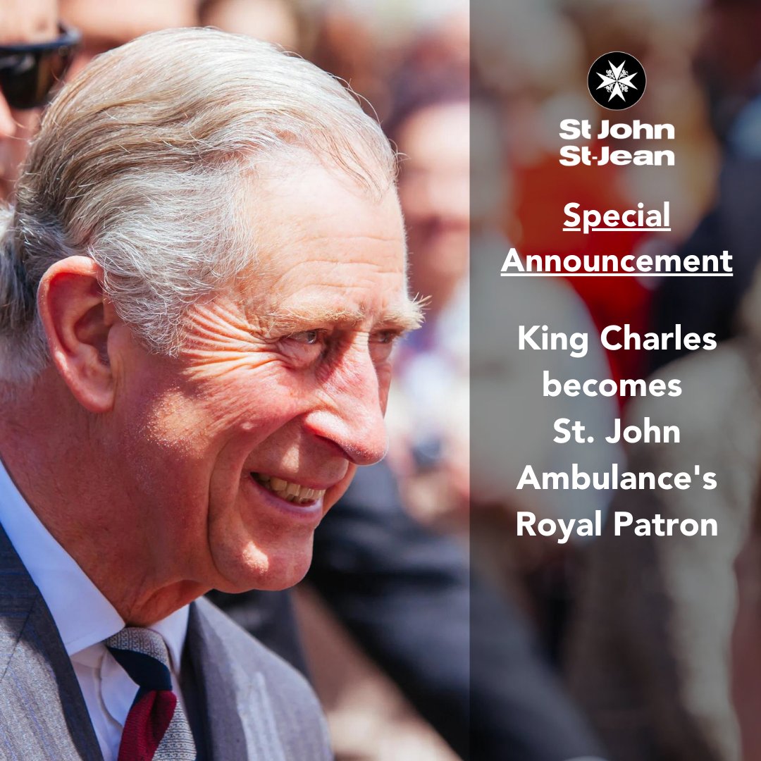 St John Ambulance is proud to announce that His Majesty King Charles is ‘delighted to accept’ the duties of Royal Patron of St John Ambulance - following in the footsteps of his mother, Queen Elizabeth II. Read the full press release here: sja.org.uk/press-centre/p… #OrderofStJohn