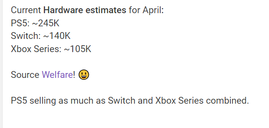Ps5 is beating the shit out of Switch and xbox in USA Circana charts (former NPD)

Xbox being beat 2.5:1 on their biggest market is just...

It will be a gargantuan effort for xbox to sell 3 million consoles world wide this year

Think about that.
