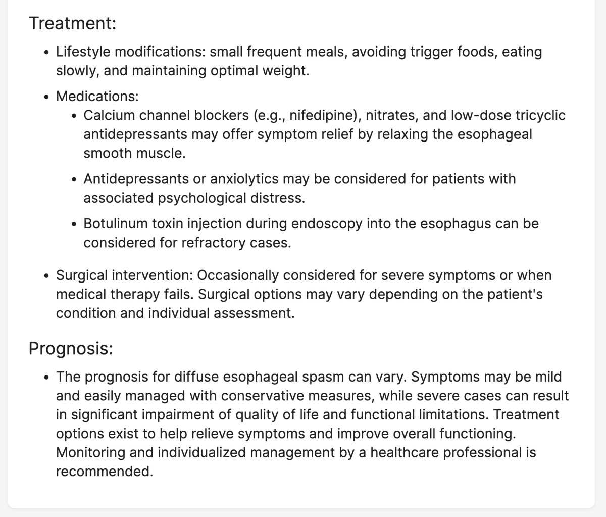 @drkeithsiau Diffuse Esophageal Spasm:

Learn more and generate your own summaries at
neuralconsult.com 🧠 🎯

#MedX #MedTwitter #FOAMed #MedEd #USMLE #step1 #Step2CK