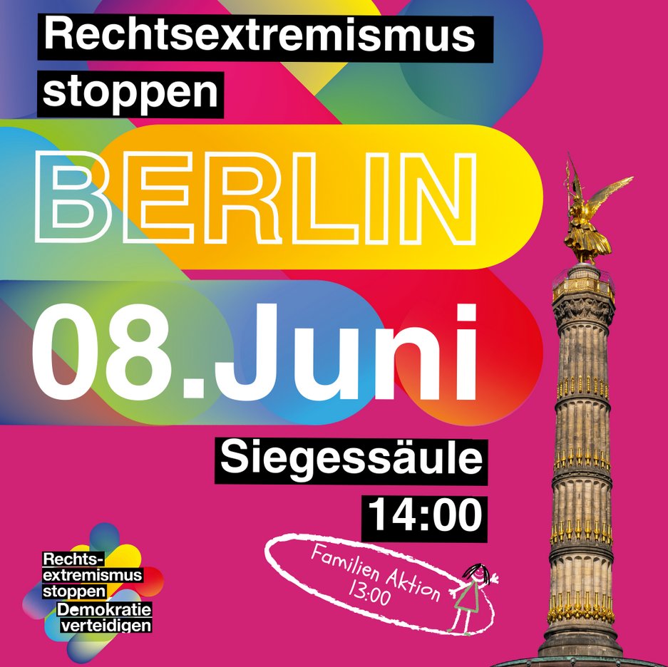 Vor der #Europawahl am 9. Juni gibt es in #Berlin viele Aktionen. Die Kundgebung von "Rechtsextremismus stoppen" am Samstag, dem 8. Juni, ist nur eine davon. Mehr findet ihr im Artikel auf unserer Website: berlin-gegen-nazis.de/aktionen-gegen… #b0806 #b0906 #wirsindviele
