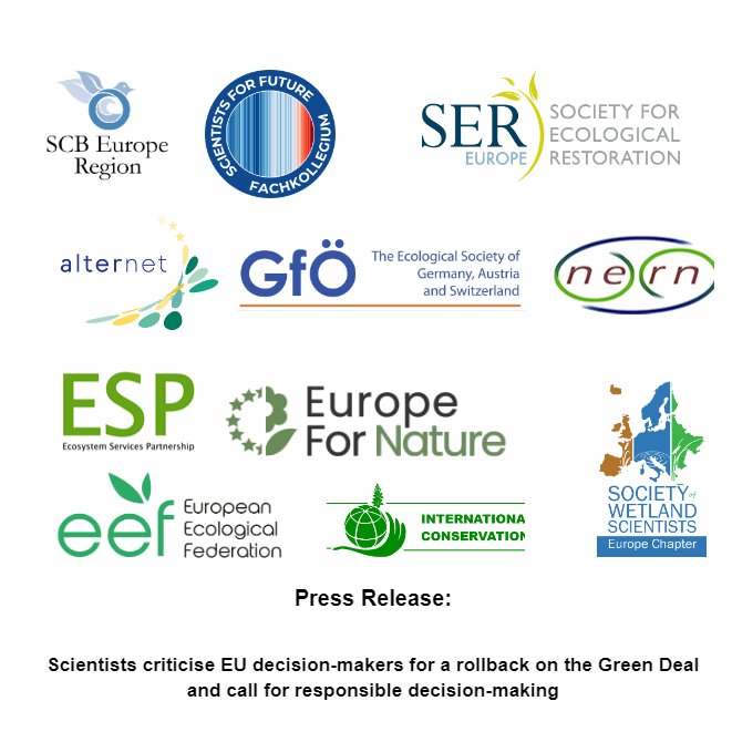 BREAKING: 11 #science associations & networks in Europe published an open letter, criticising EU decision-makers for the rollback on the #EUGreenDeal and calling for responsible decision-making. conbio.org/policy/europe-… Link to the open letter: zenodo.org/records/113734…