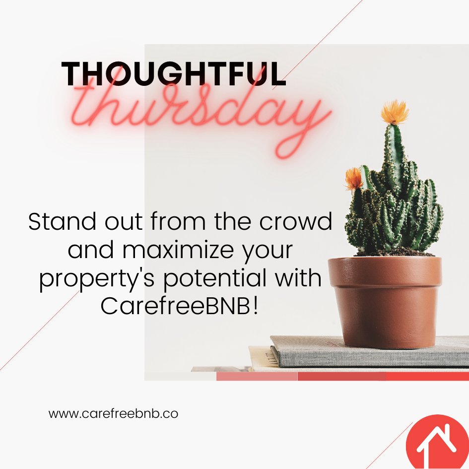 Stand out from the crowd and maximize your property's potential with CarefreeBNB!

#CarefreeBNB #PropertyManagement #MaximizePotential #StandOut #PropertyManagement #RentalSuccess #StandOut #EffortlessRentals #MaximizeBookings #BNBCommunity #ReturningGuests #HomeAwayFromHome